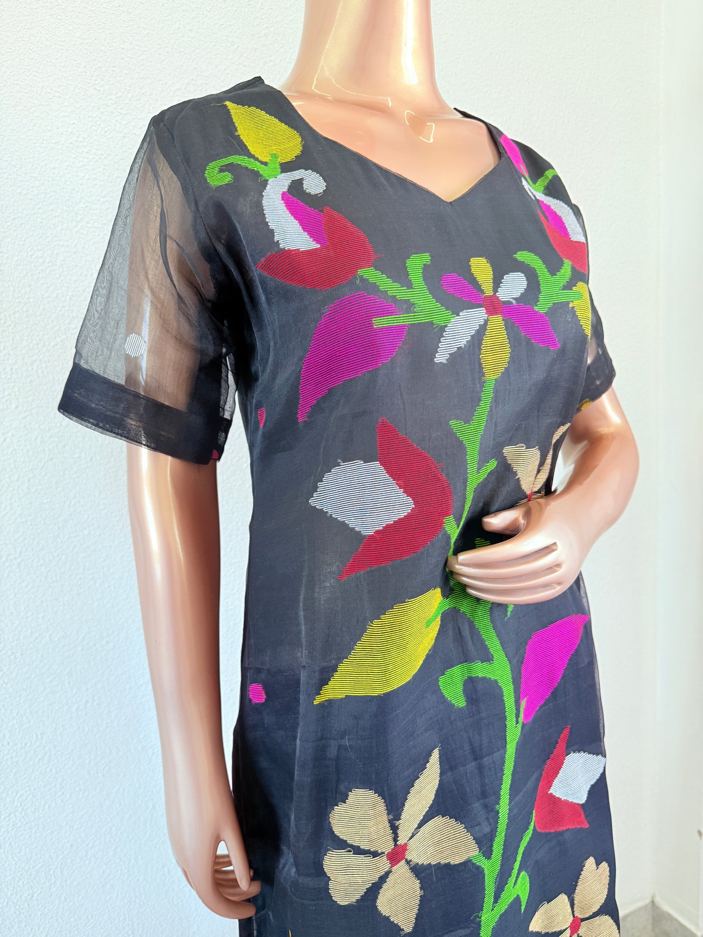 Jamdani Chanderi Suit Set - Black