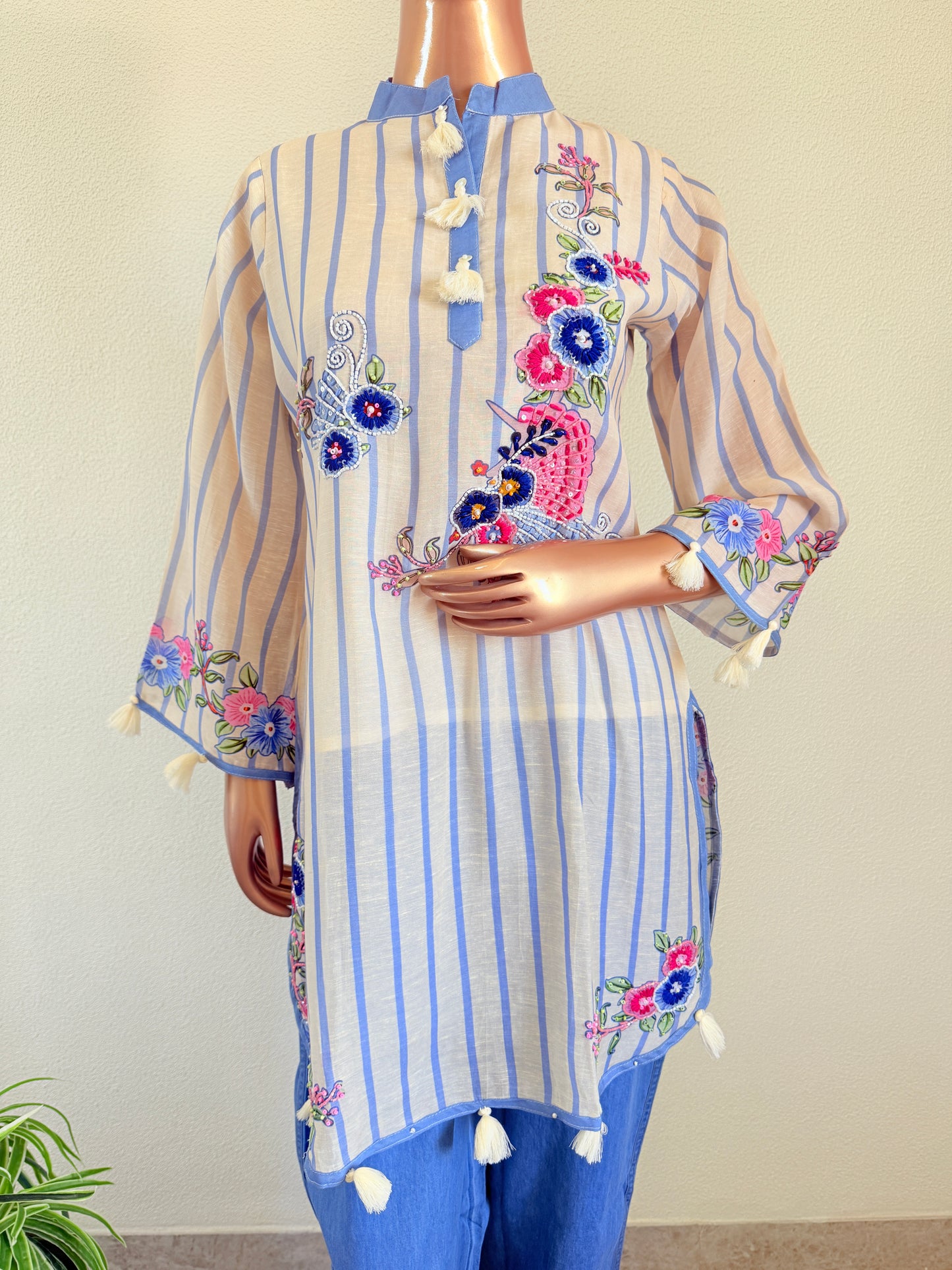 Printed Linen Co Ord Set with Denim Pants