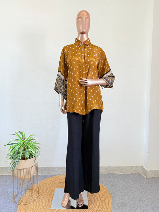 Crepe Bandhani Shirt  - Yellow