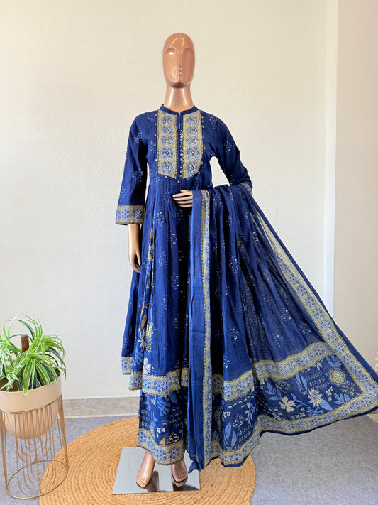 Printed Cotton Frock Suit with Palazzo