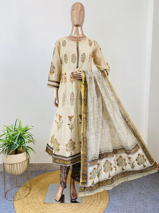 Hand Block Print Chanderi Anarkali Suit