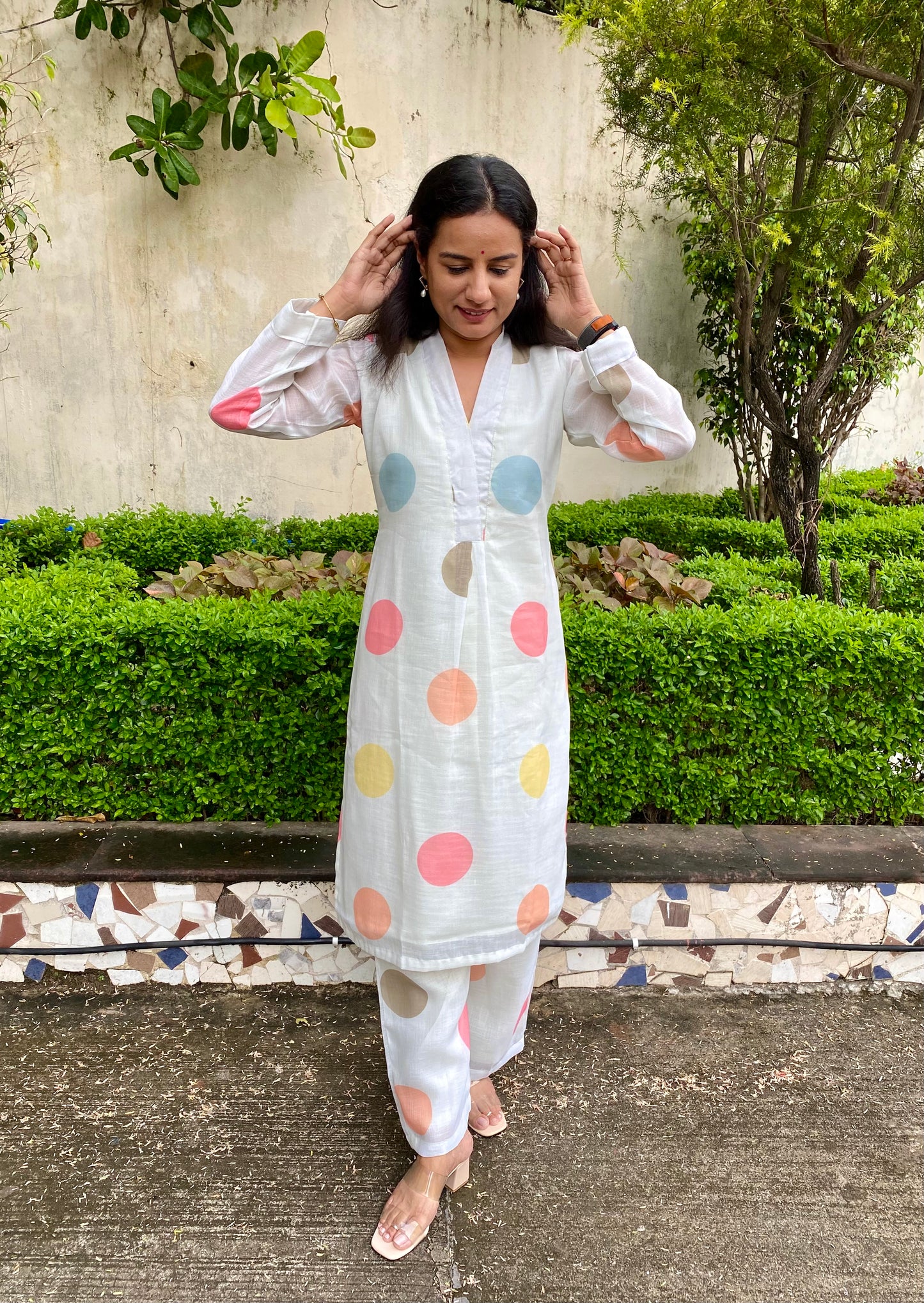 Linen Polka dot Kurta Pant