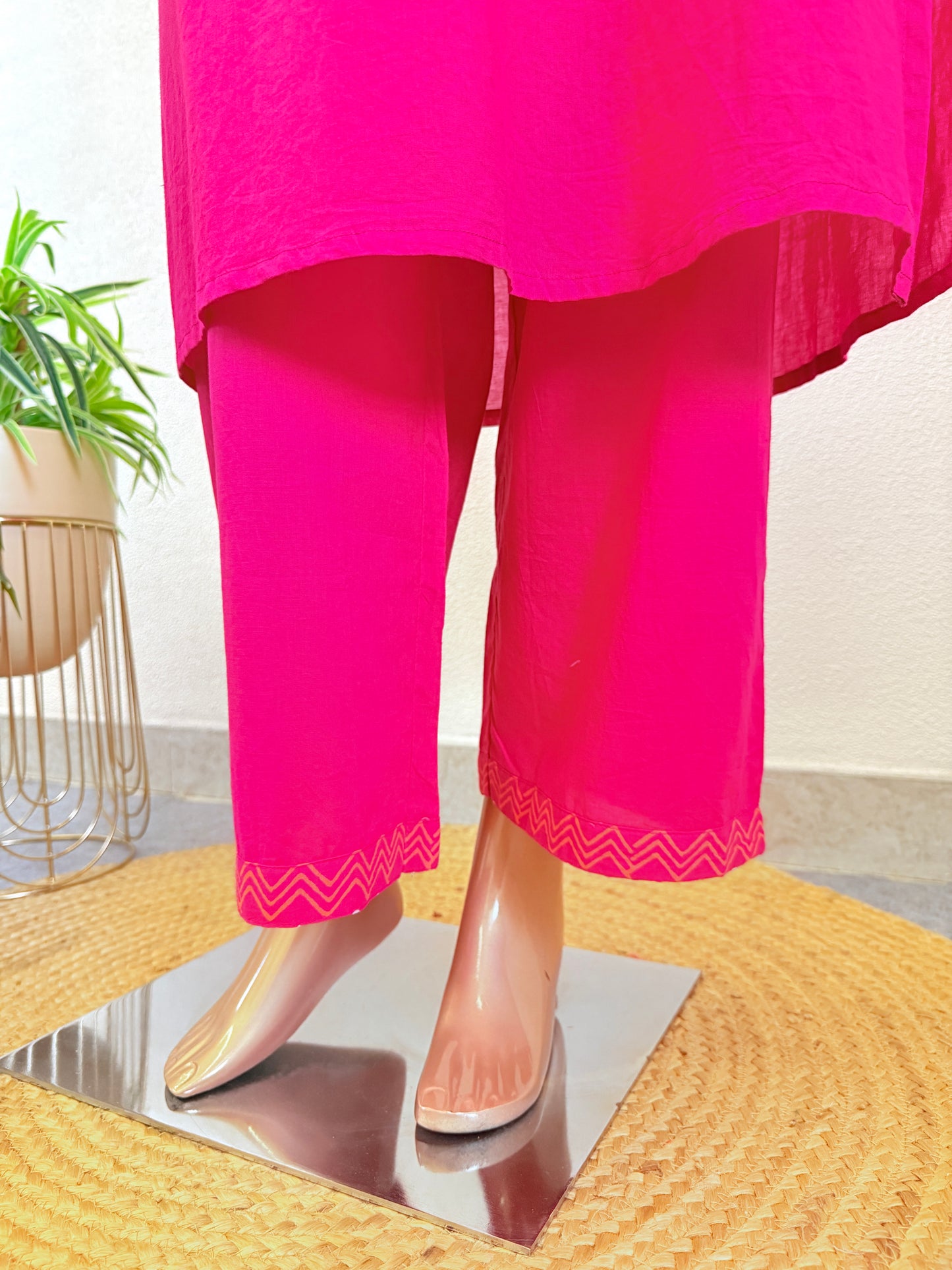 Rani Pink Cotton Flex Straight Suit Set with Pintuck & Mirror Accents
