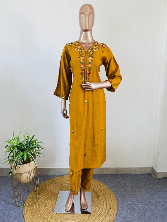 Imported Silk Kurta Pant with Hand Embroidery