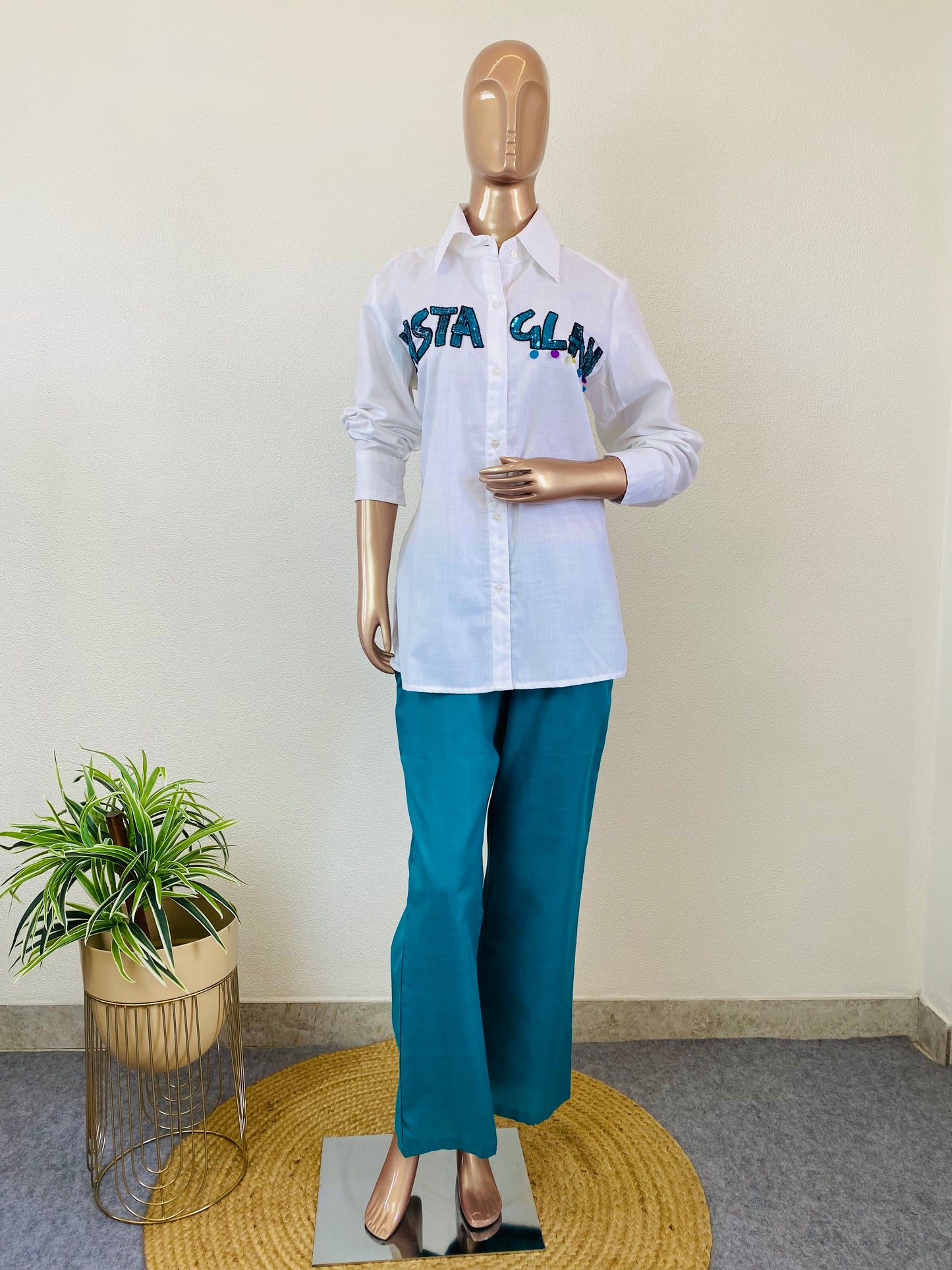 Cotton Slub Coords with Sequin Work Detailing on Shirt