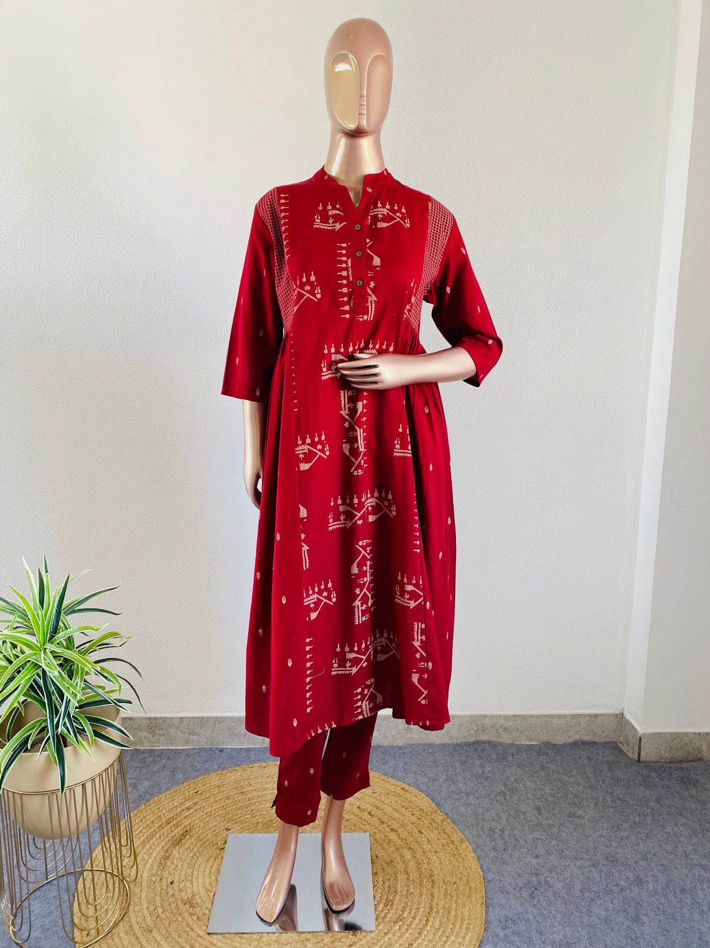 Cotton Flex Printed Kurta Pant Set with Gathered Waist