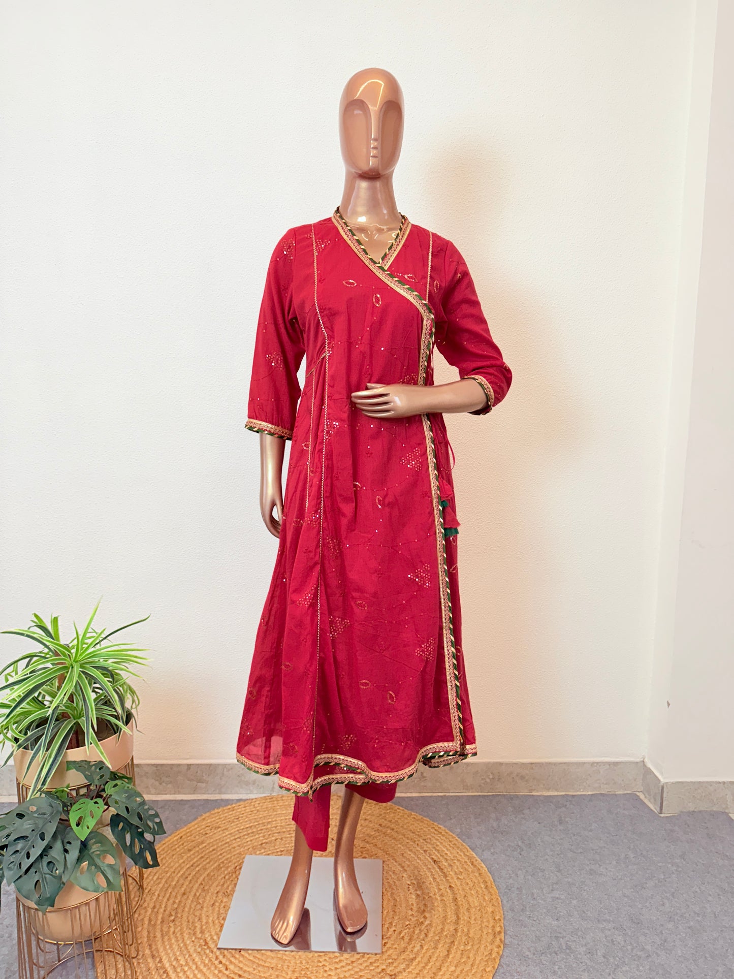 Sequin Work Cotton Angrakha Suit Set