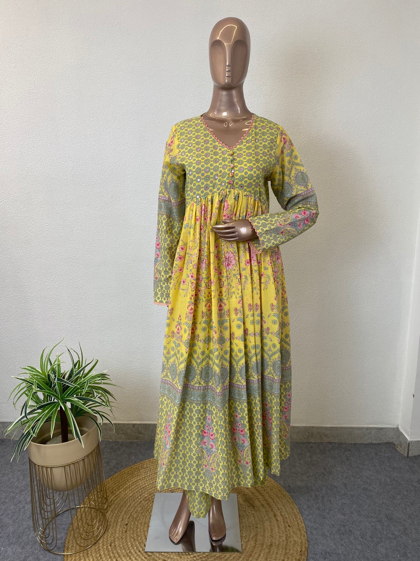 Printed Cotton Frock Suit Set with Long Sleeves