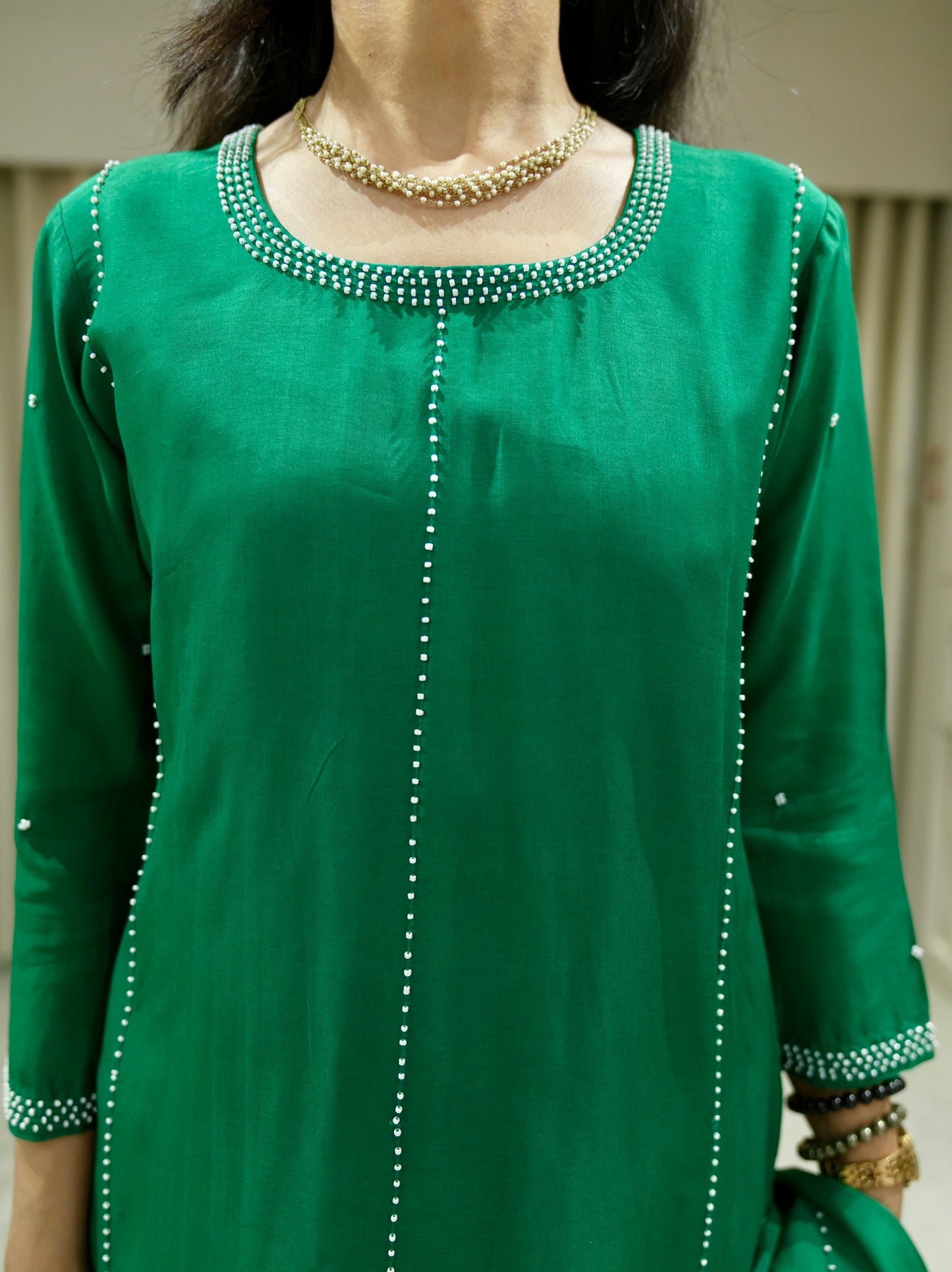 Karishma Dola Silk Premium Palazzo set with Pearl Work