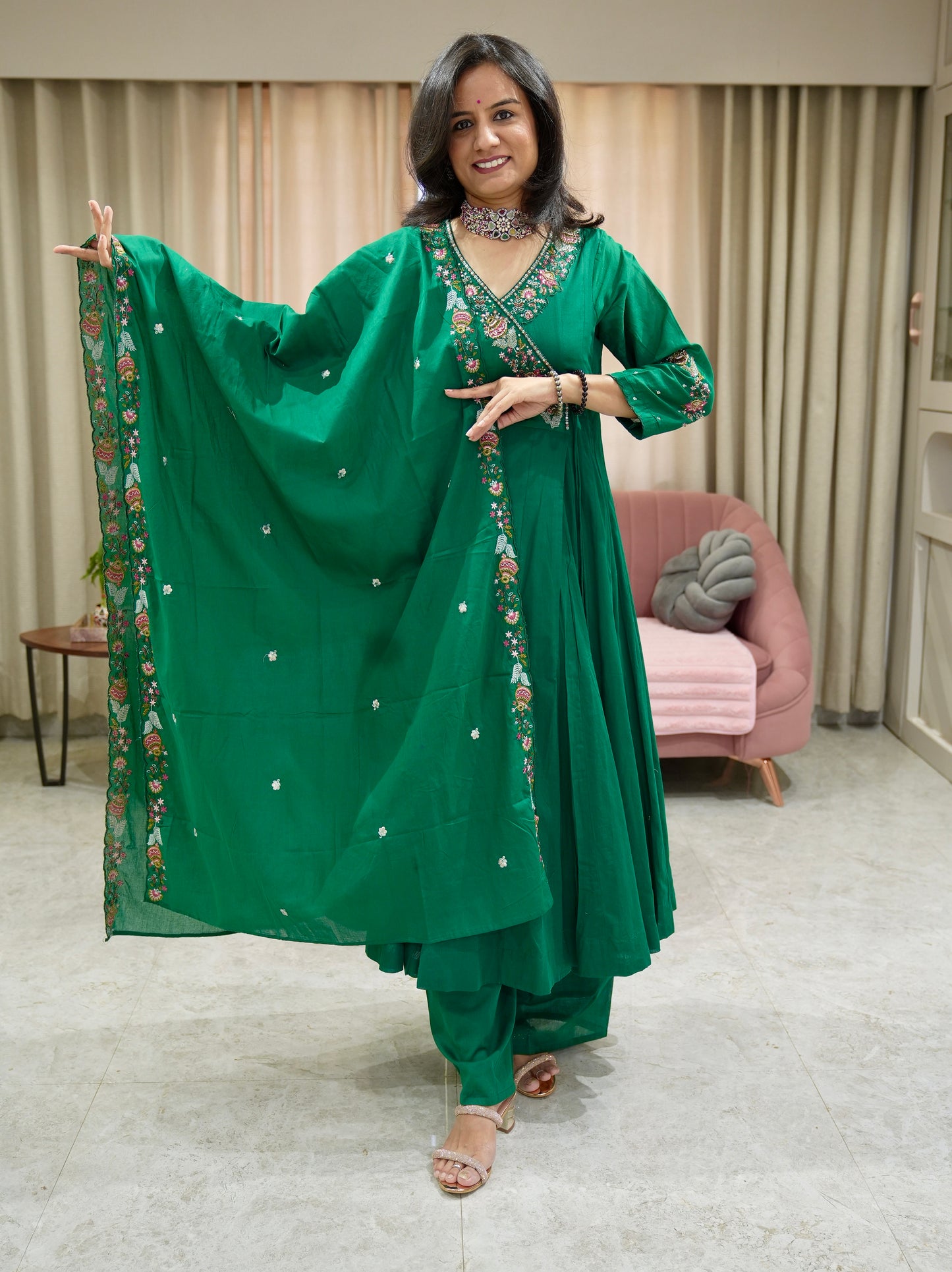 Premium Cotton Angrakha Anarkali with Hand Work