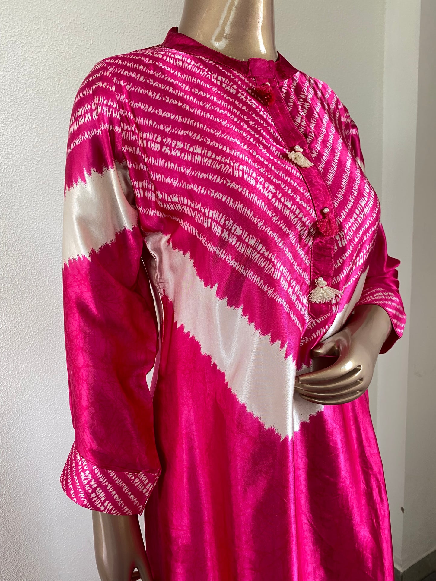 Bandhani Gajji Silk Kurta Pant Set - Pink