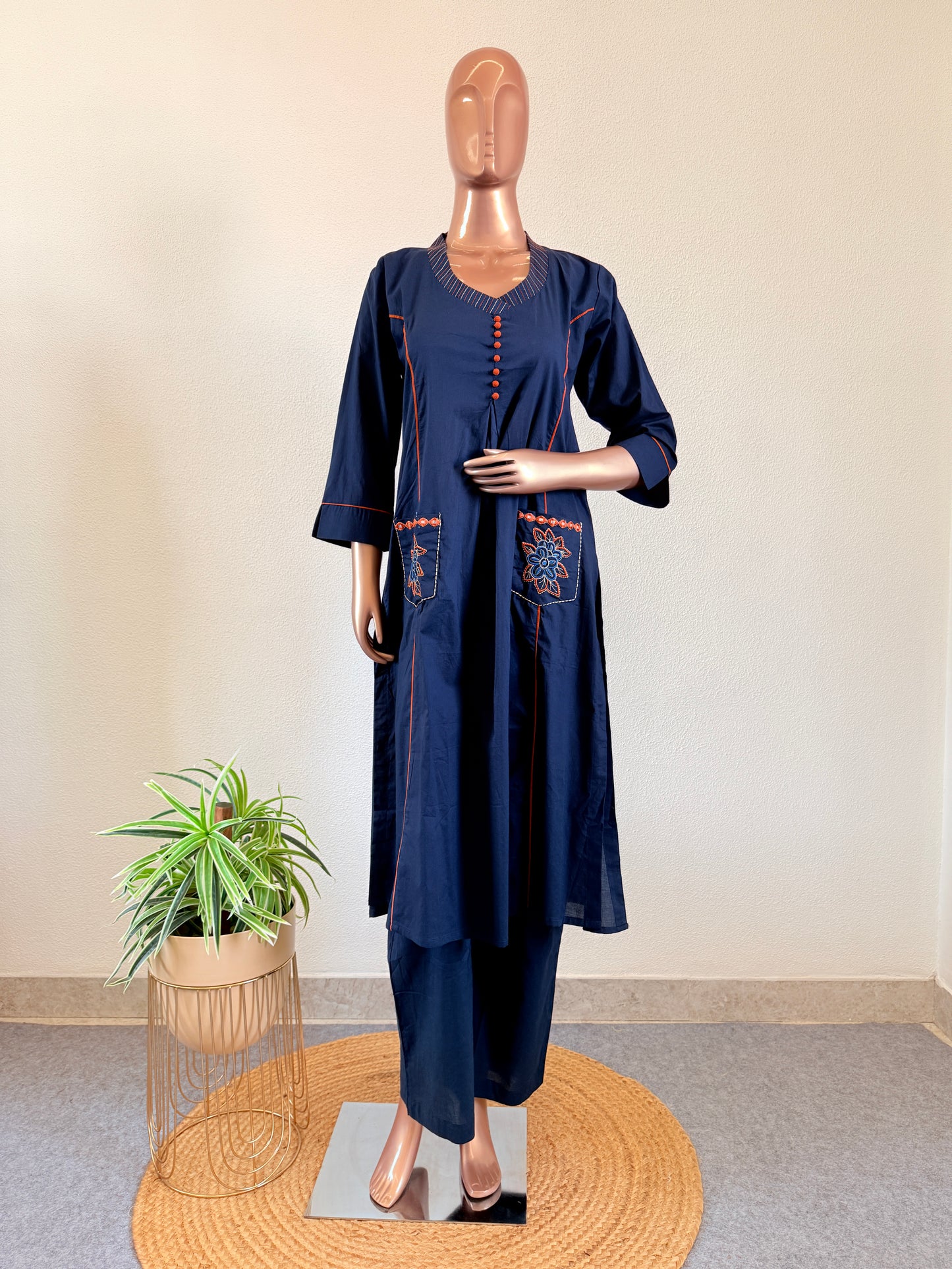 Cotton Suit Set with Chanderi Han Block Print Dupatta