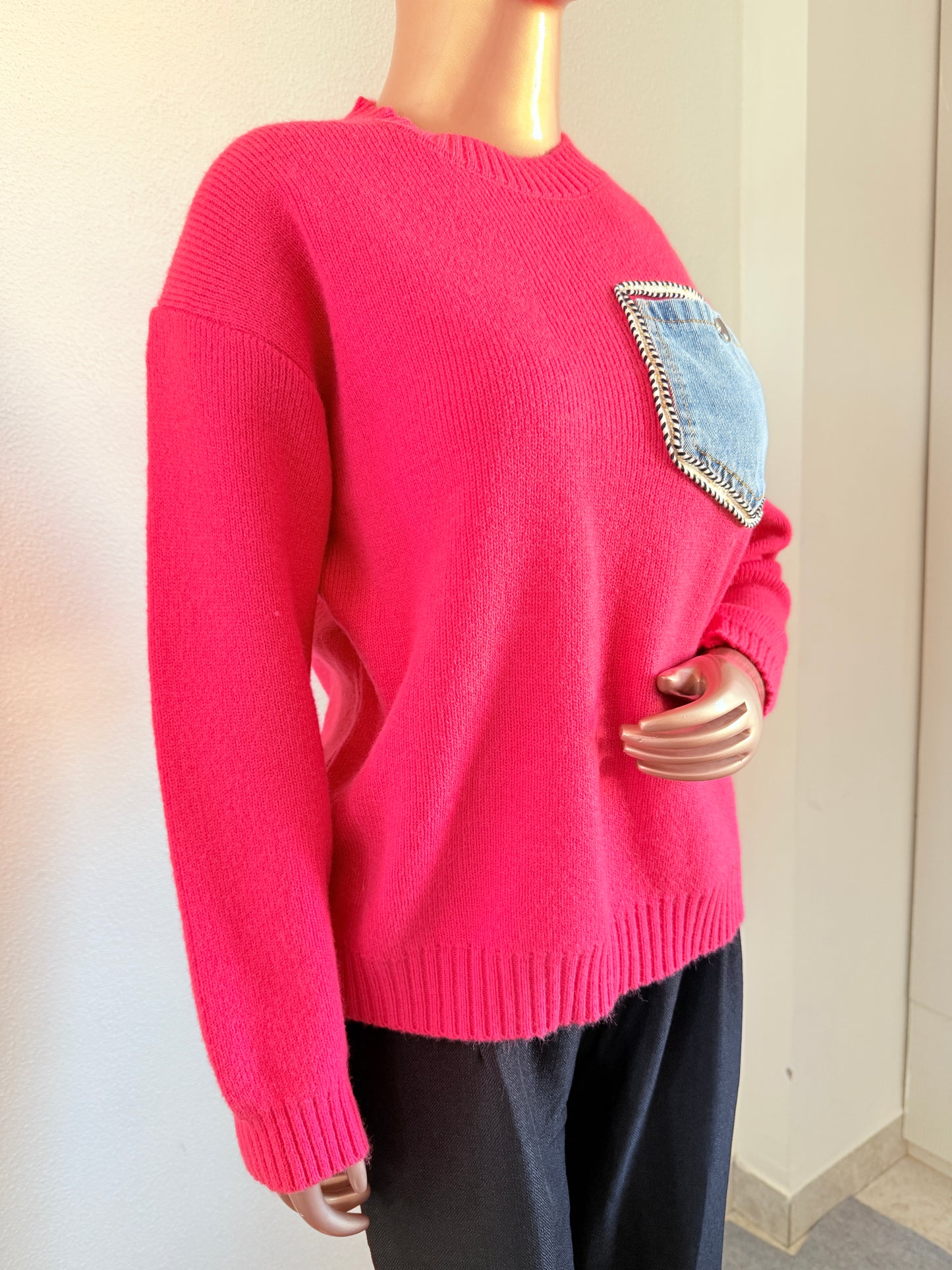 Woollen Sweater with Denim Pocket - Carrot