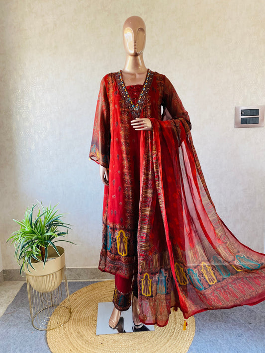 Pure Organza printed kalidaar suit set