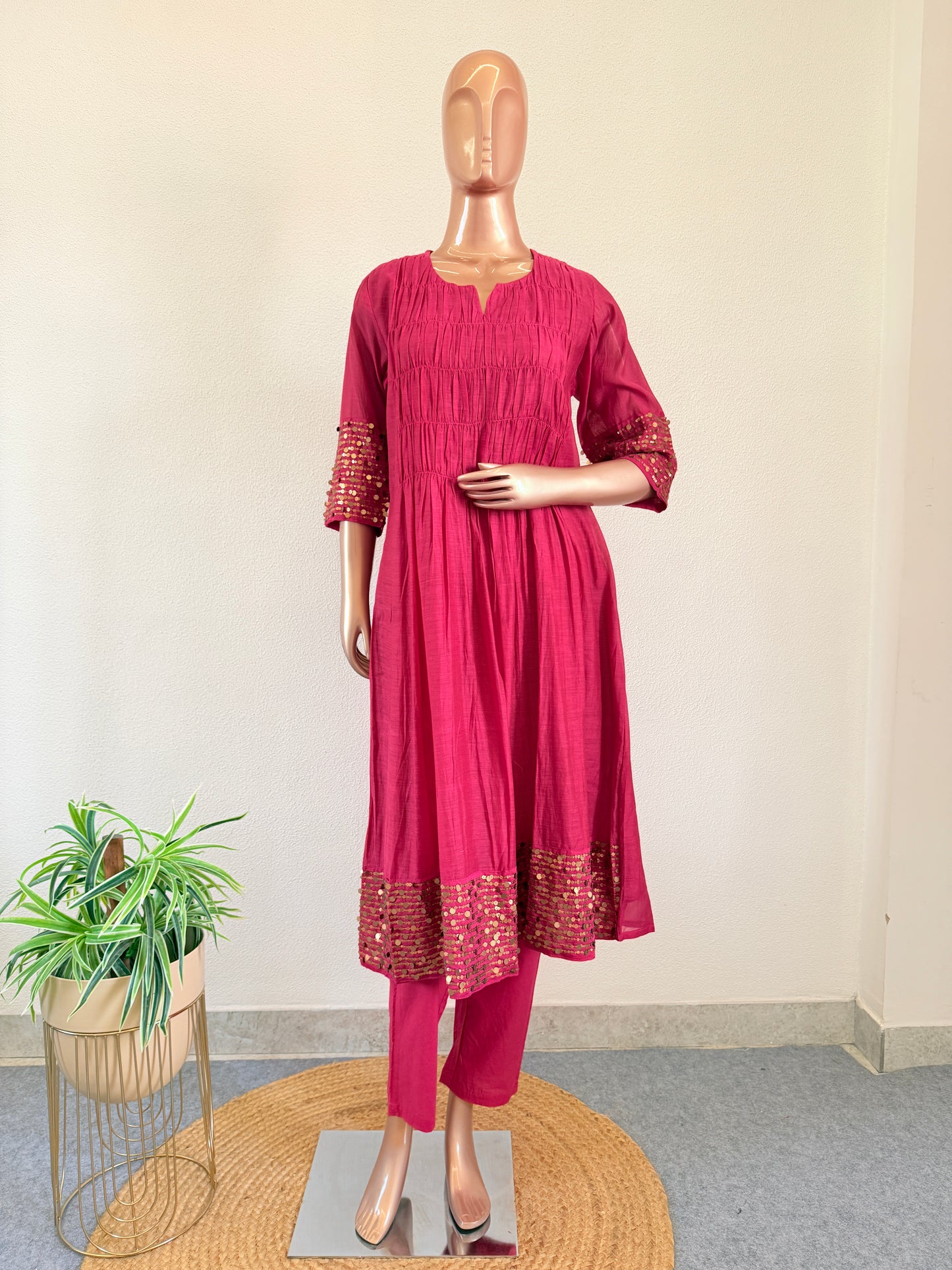 Mul chanderi Suit Set with Sequin Work