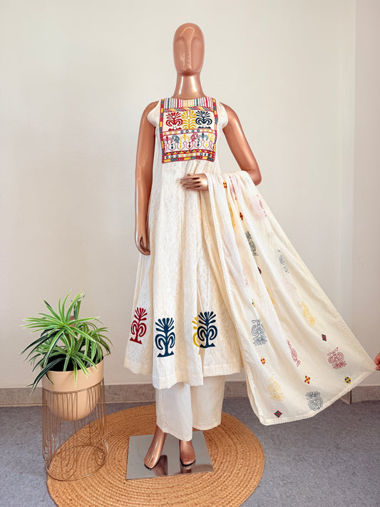 Ivory Mirror Work Anarkali Suit Set