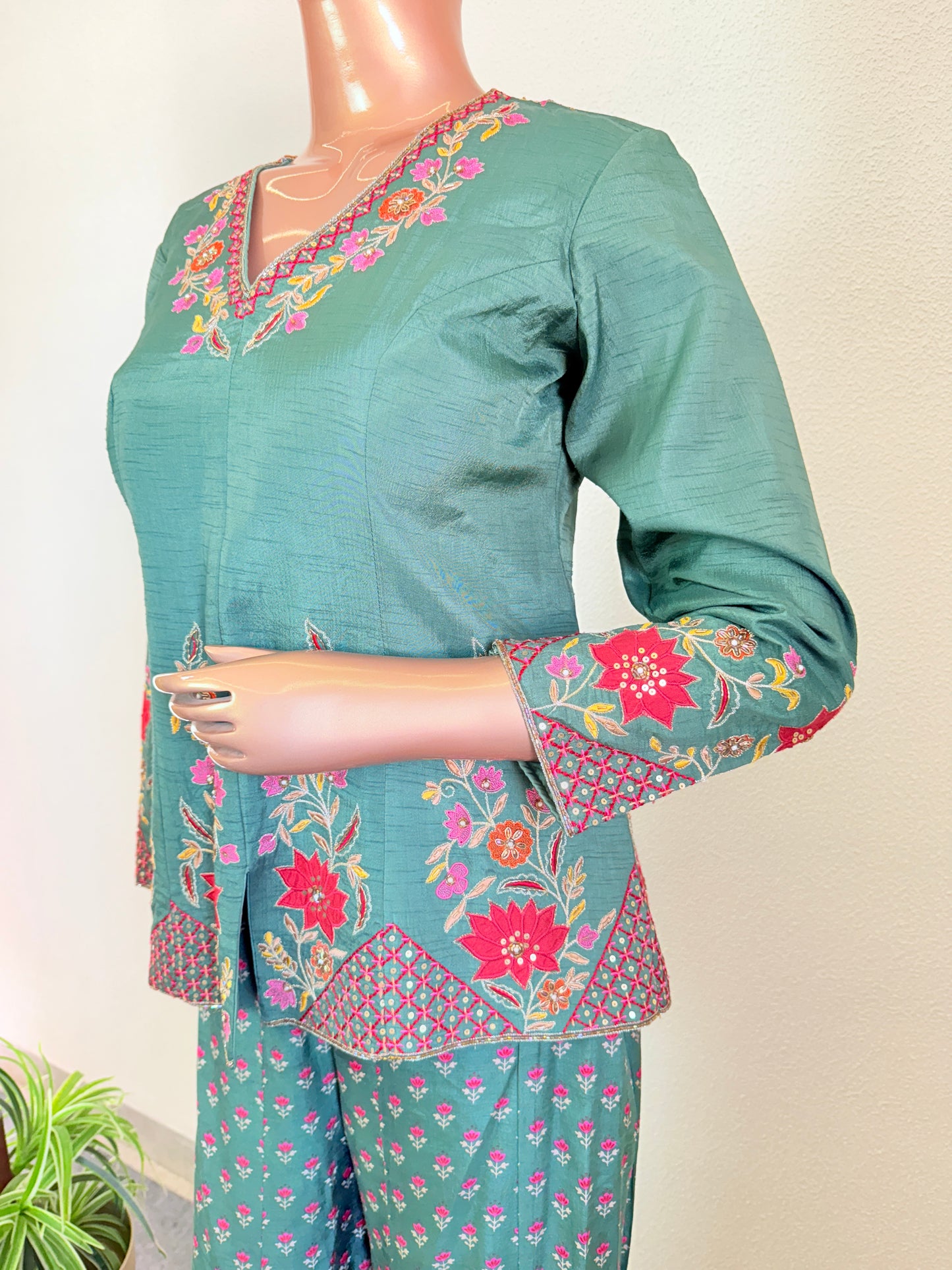Silk Palalzzo and Top with Hand work