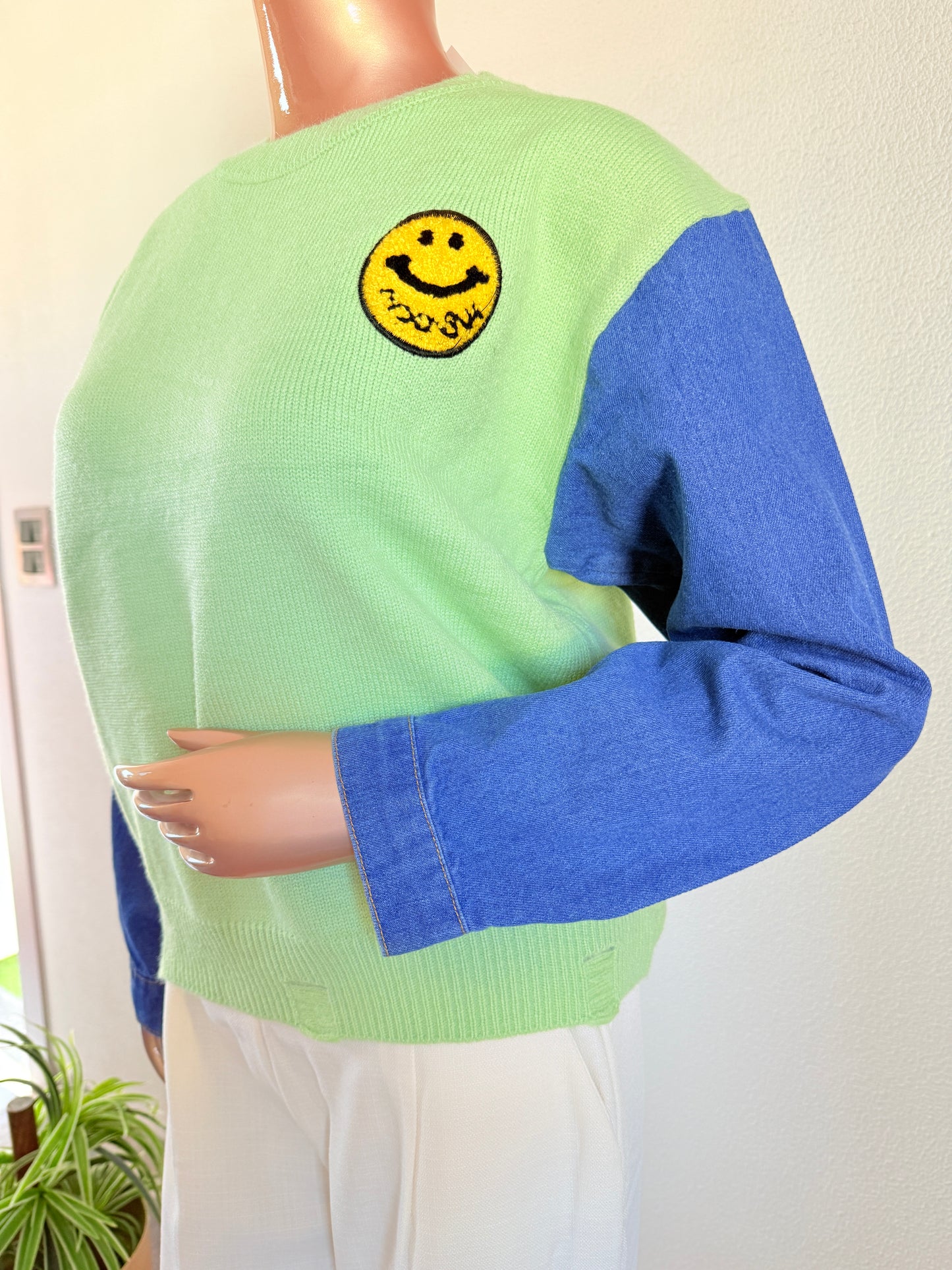 Woollen Top with Denim Sleeves