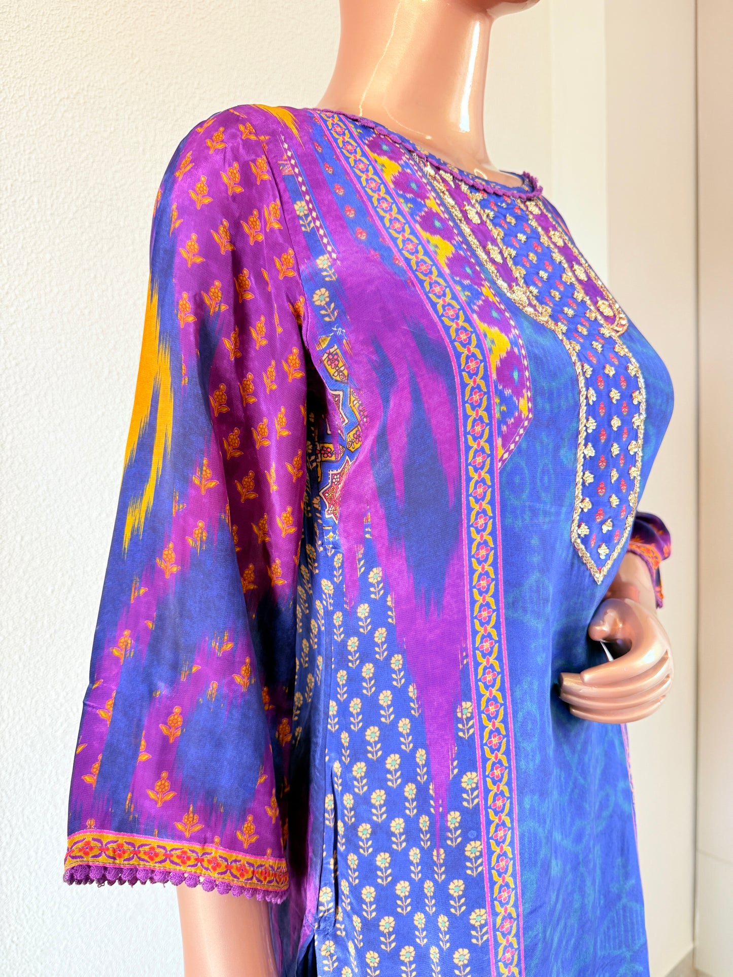 Ikkat Print Crepe Palazzo Set - Blue