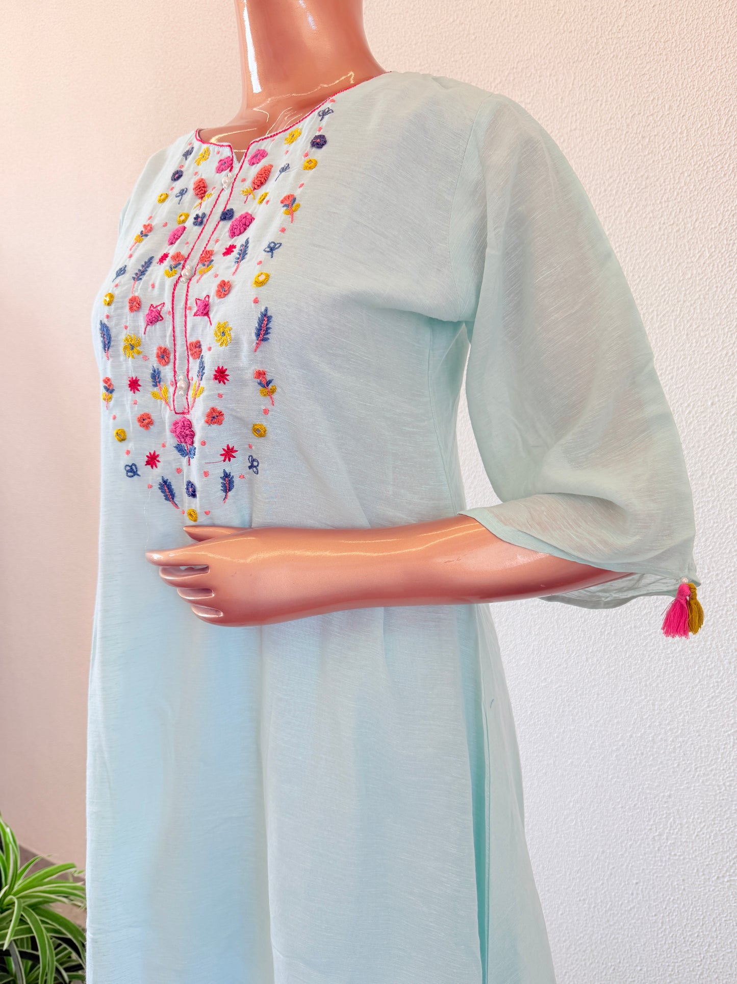 Mul chanderi Kurta Pant Set with Hand Work