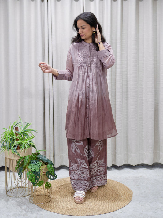 Smocked Yoke Ombre Co-ord Set with Cutwork Embroidered Trousers