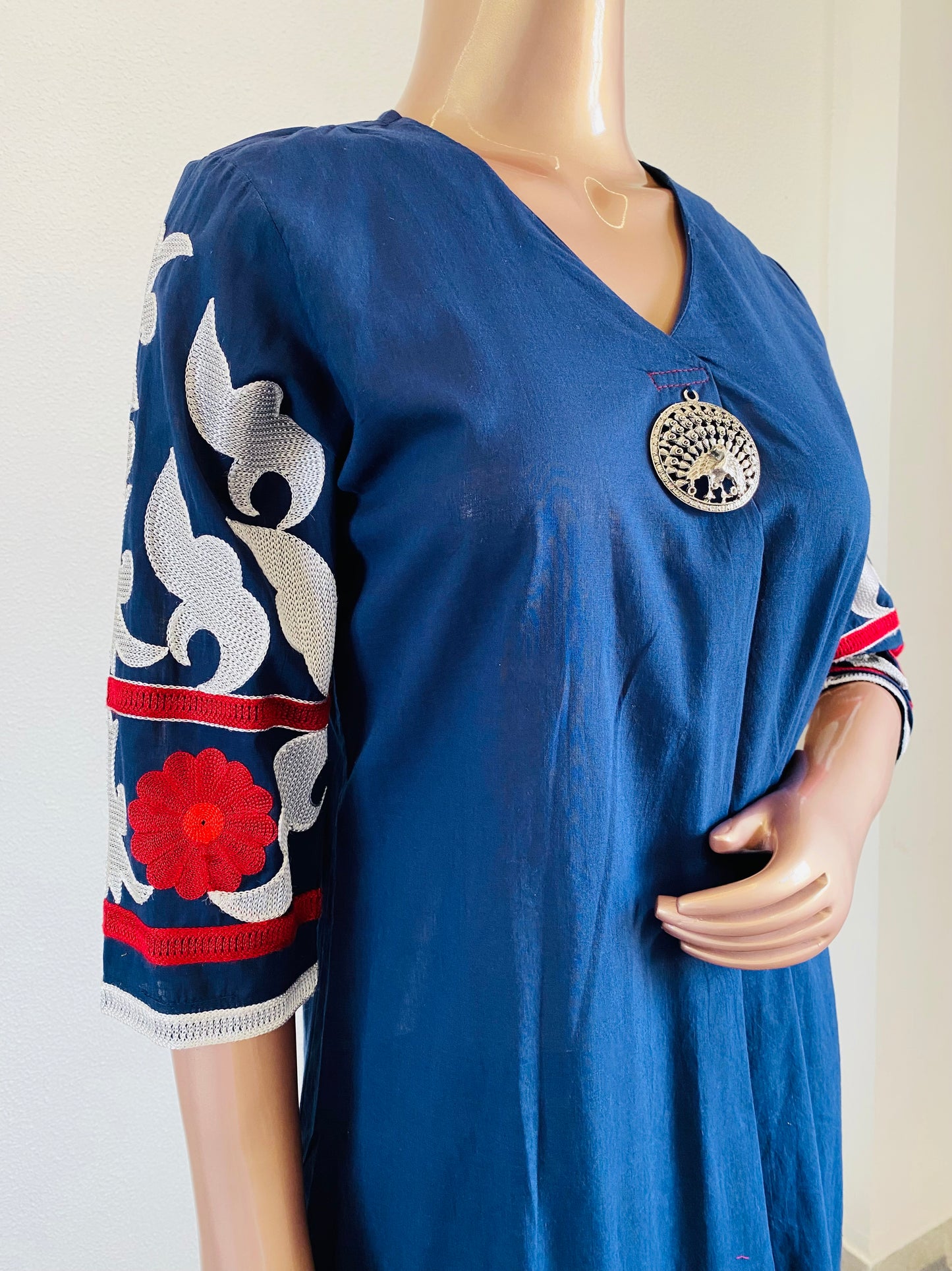 Embroidered Sleeve Cotton Kurta Pant Set