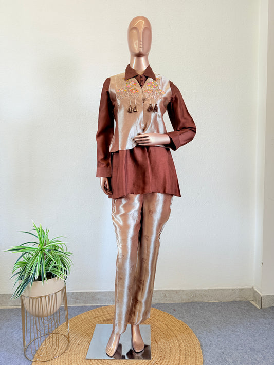 Dola Silk Coords with Brocade Jacket & Pants