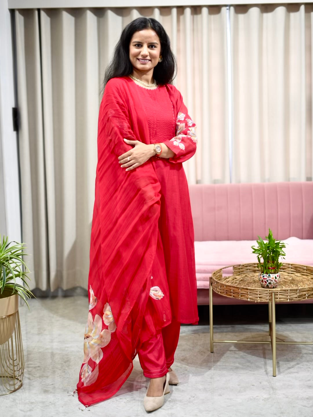 Silk Suit Set with Appliqué work on sleeves
