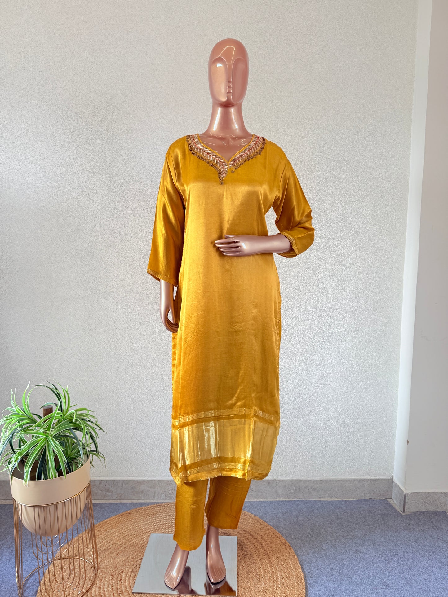Gajji Silk Lagdi Patta Suit Set with Lehariya Dupatta