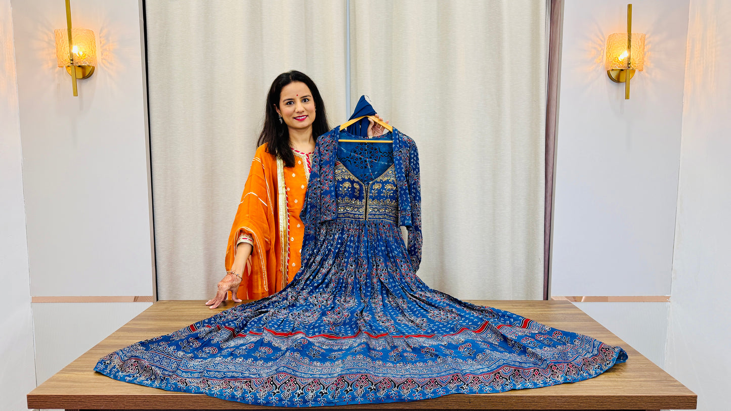 Ajrakh Print Gajji Silk Indowestern