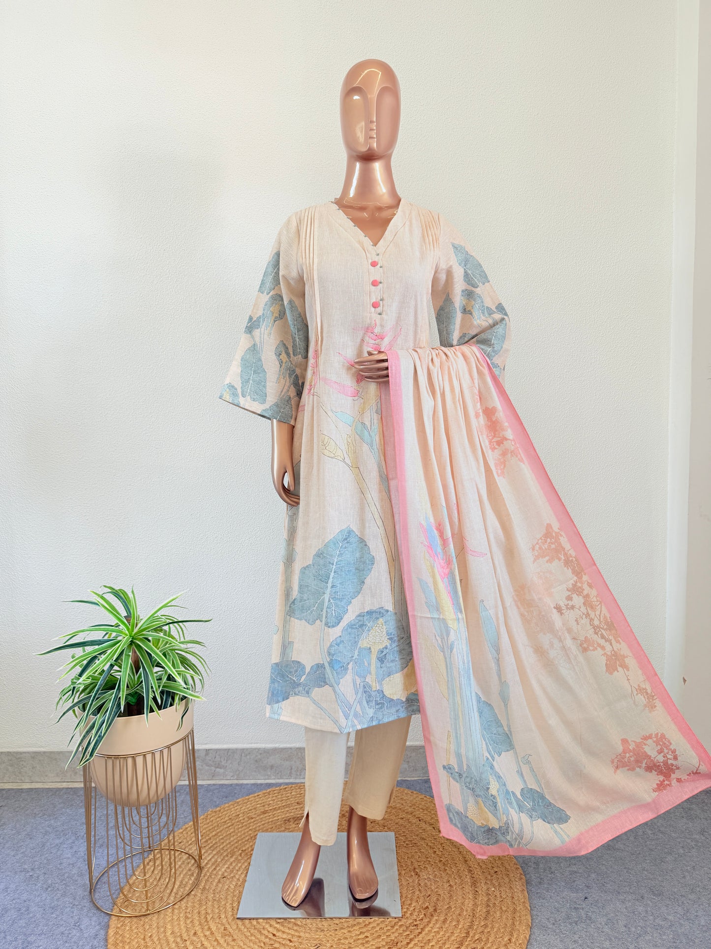 Digitally Printed Linen A- Line Kurta Set
