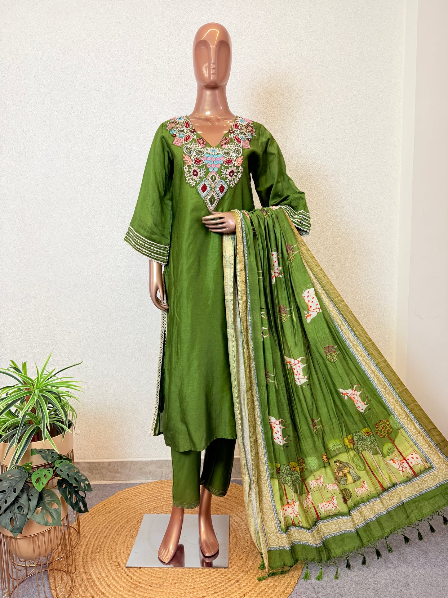 Handwork Silk Suit with Pichwai Print Pure Dupatta