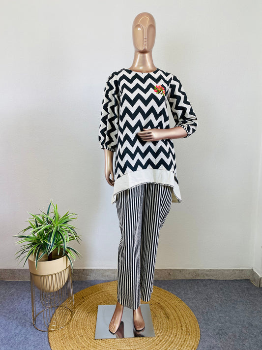 Zig-zag & Stripe Print Cotton Flex Coord Set