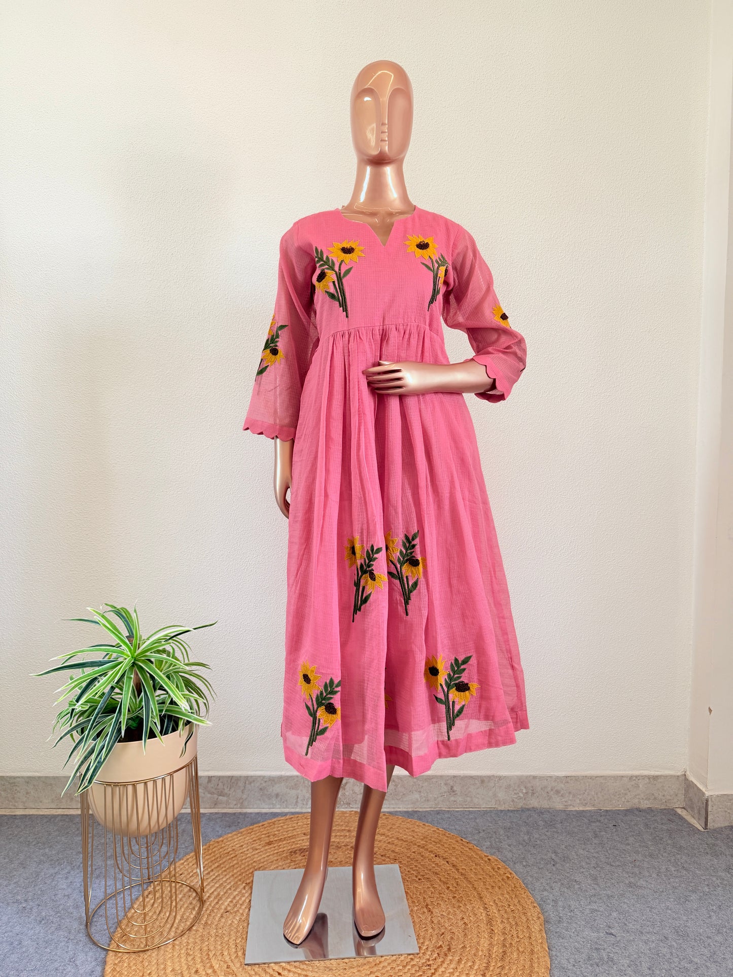 Kota Doria Tunic with Sunflower Applique Work