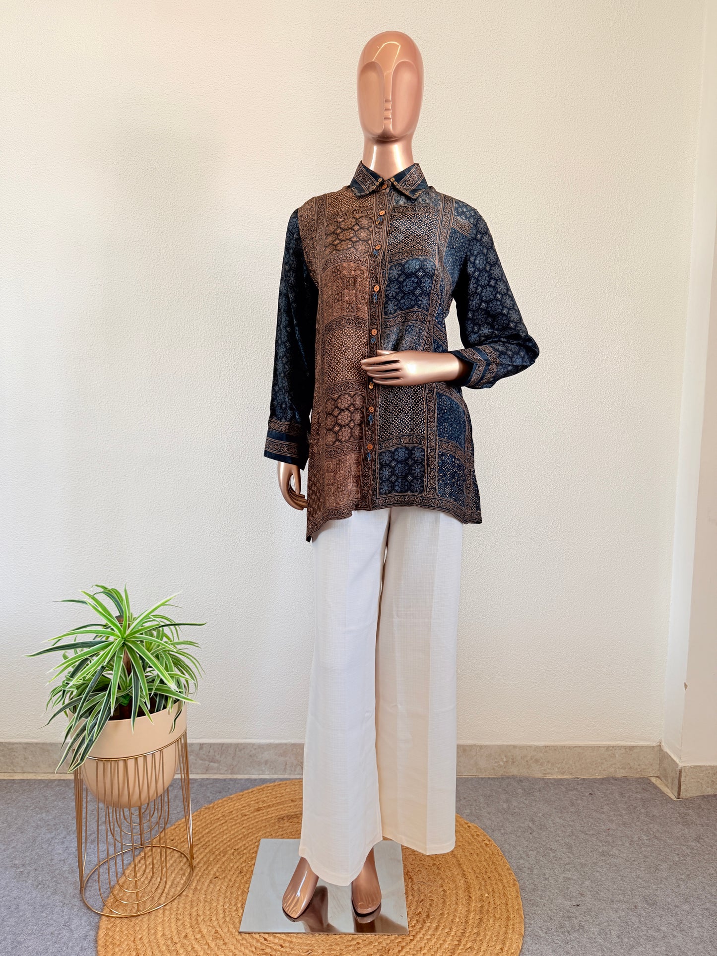 Ajrakh Print Shirt in Earthy Tones