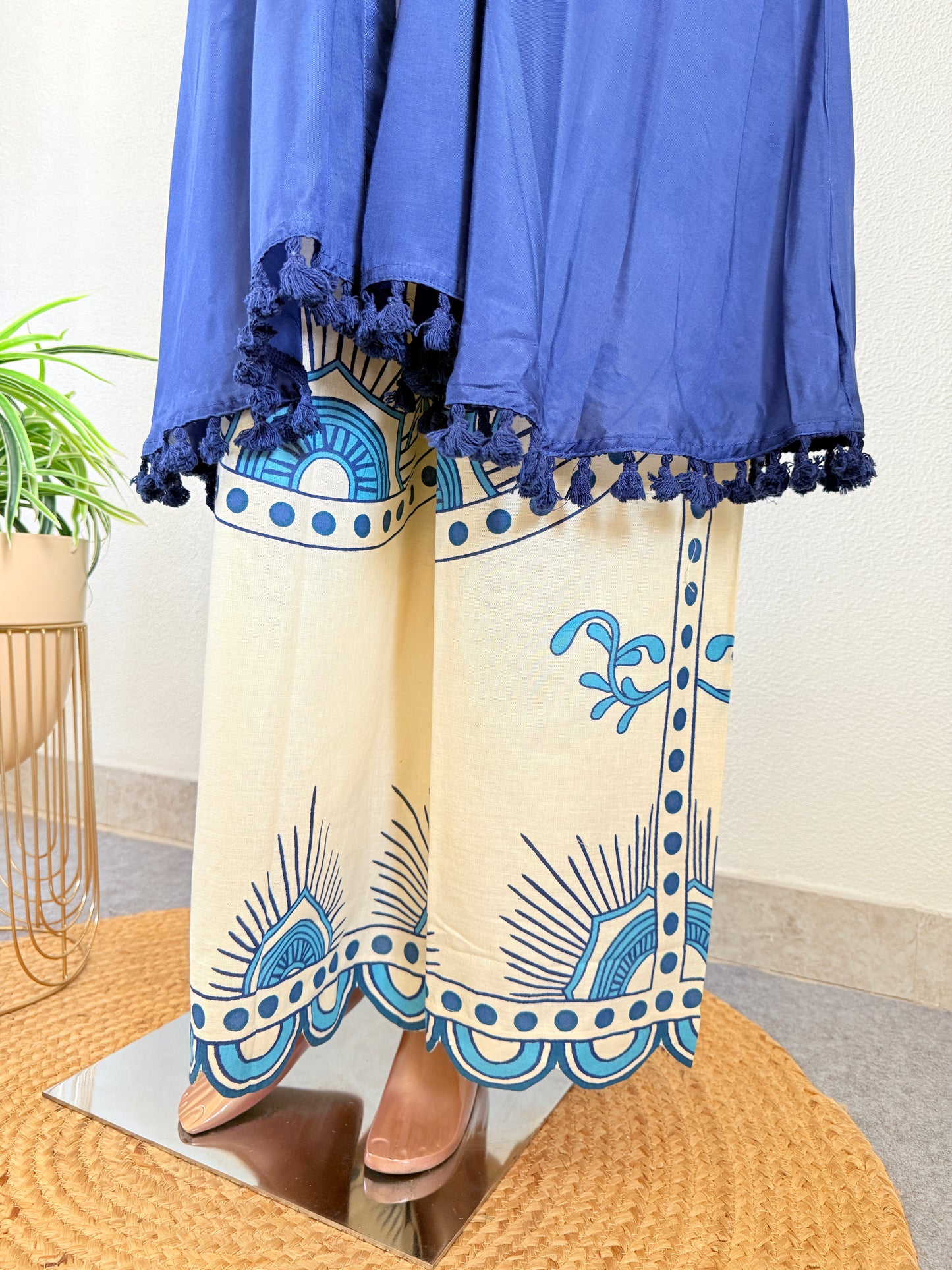 Muslin Long jacket Top with Printed Flex Wide Pants