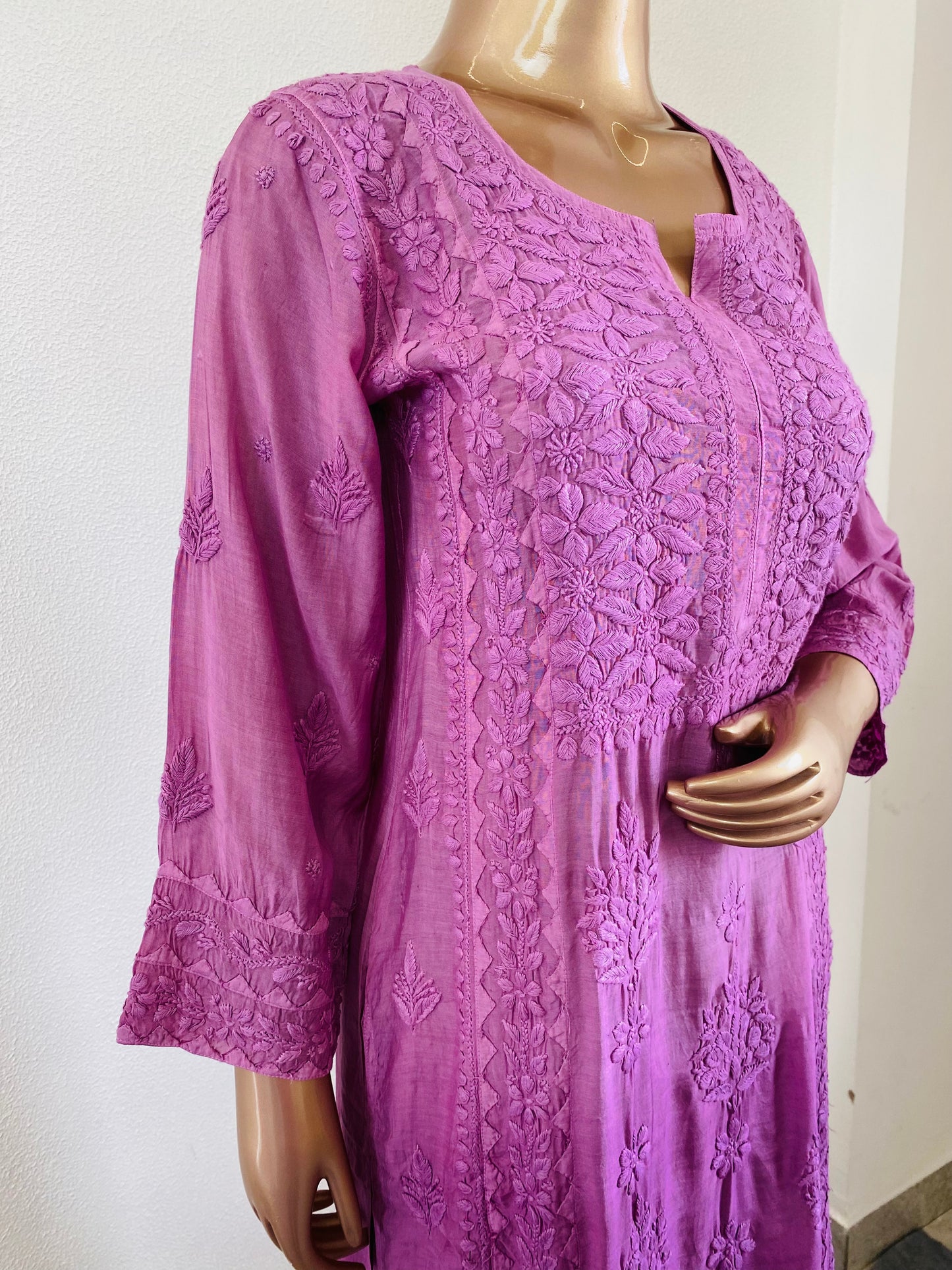 Muslin Ombre Chikankari Kurta Pant Set- Lavender