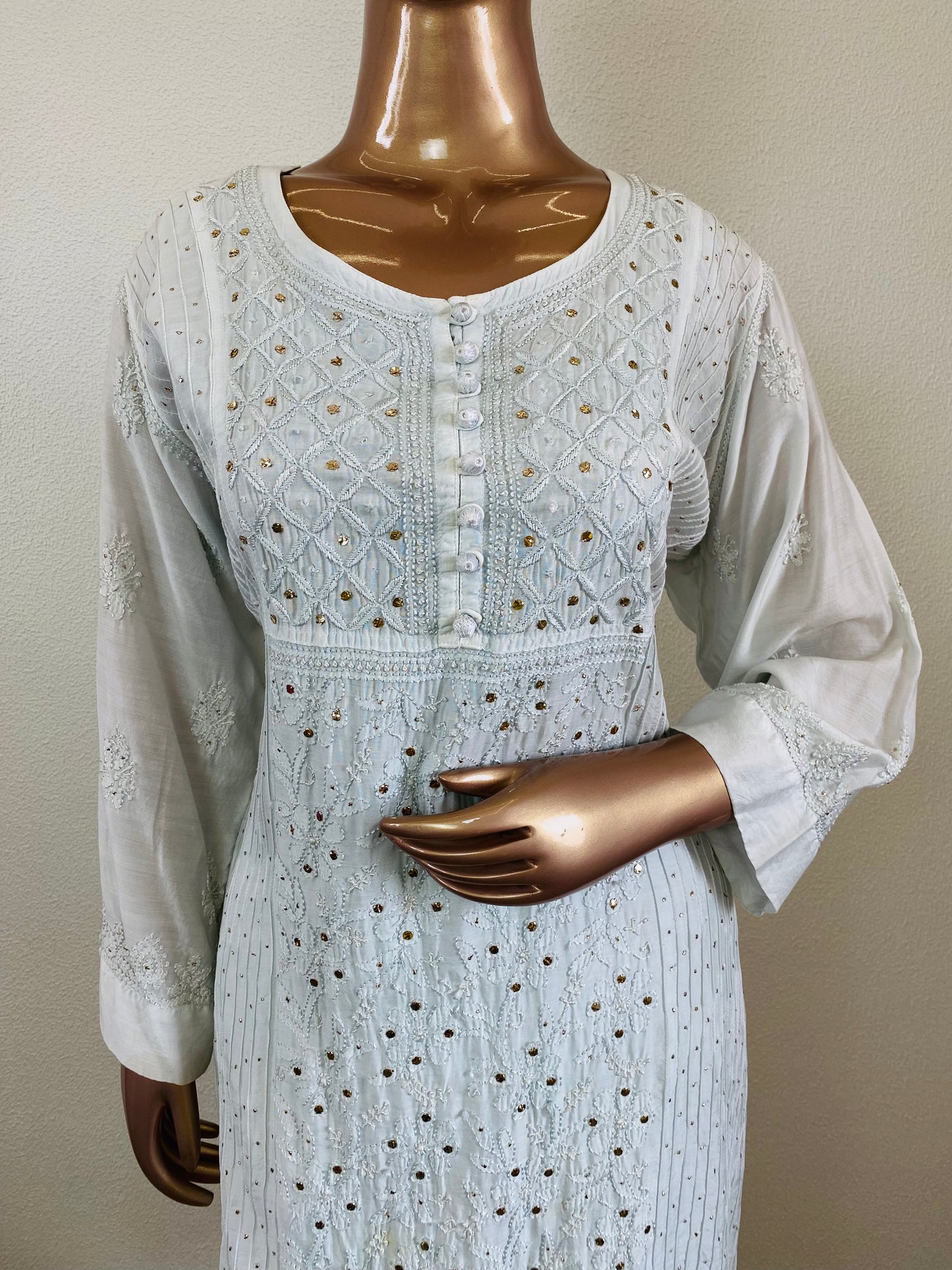 Muslin Lucknavi suit with Mukaish Work - Blue