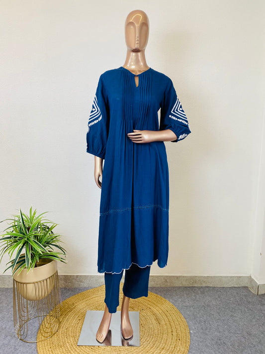 Cotton Flex A-line kurti Pant with Aari Work