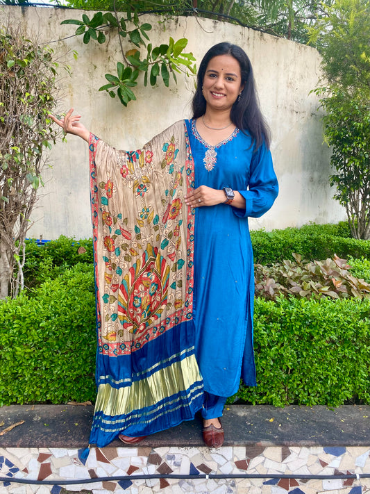 Kalamkari Gajji Dupatta Silk Suit