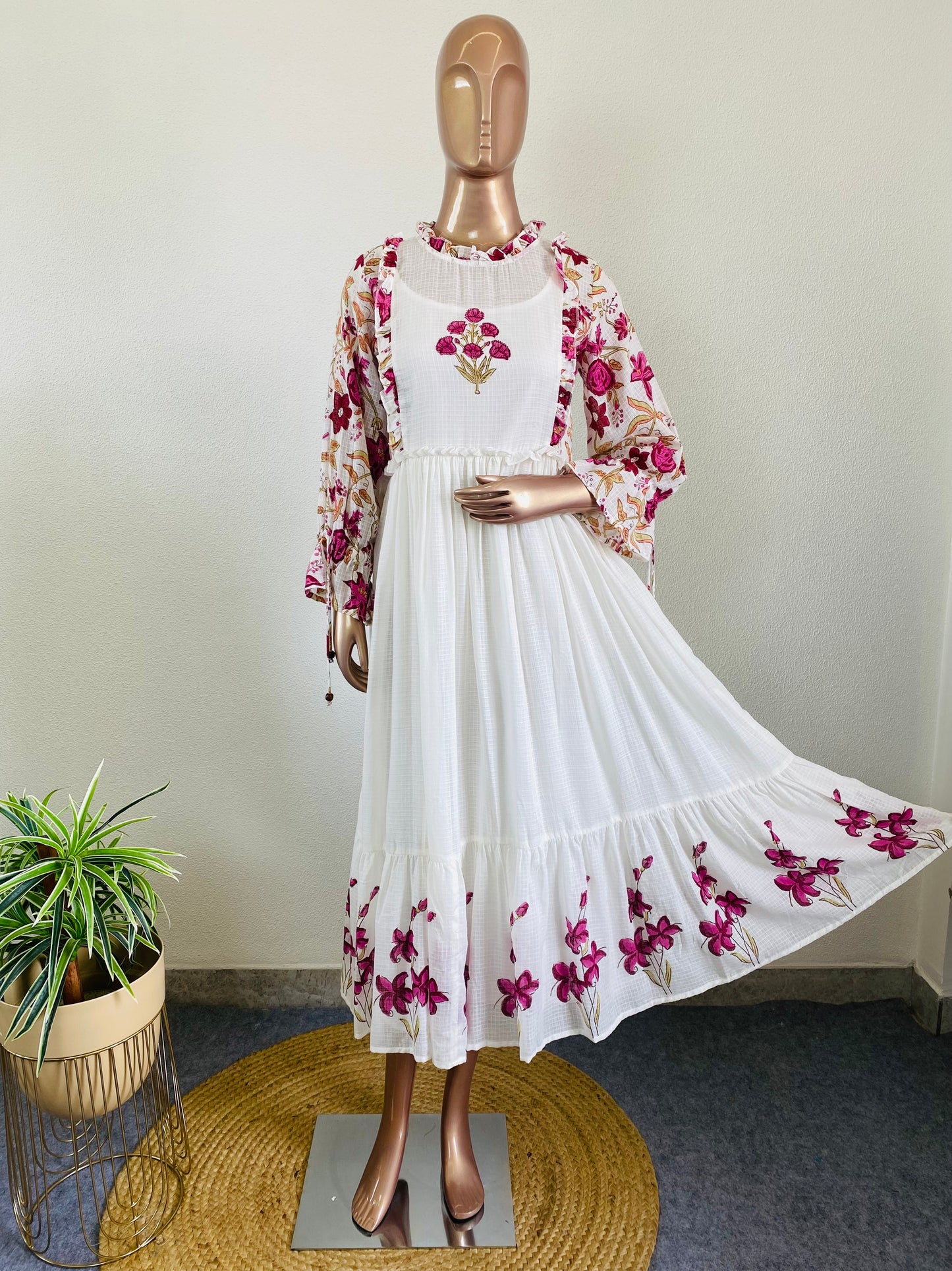 Handblock Printed Pure Kota Doria Tunic- Pink
