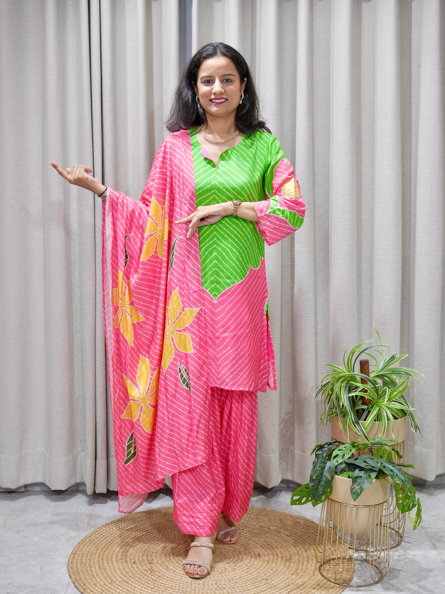 Lehariya Print Farshi Salwar Set with Gota Work