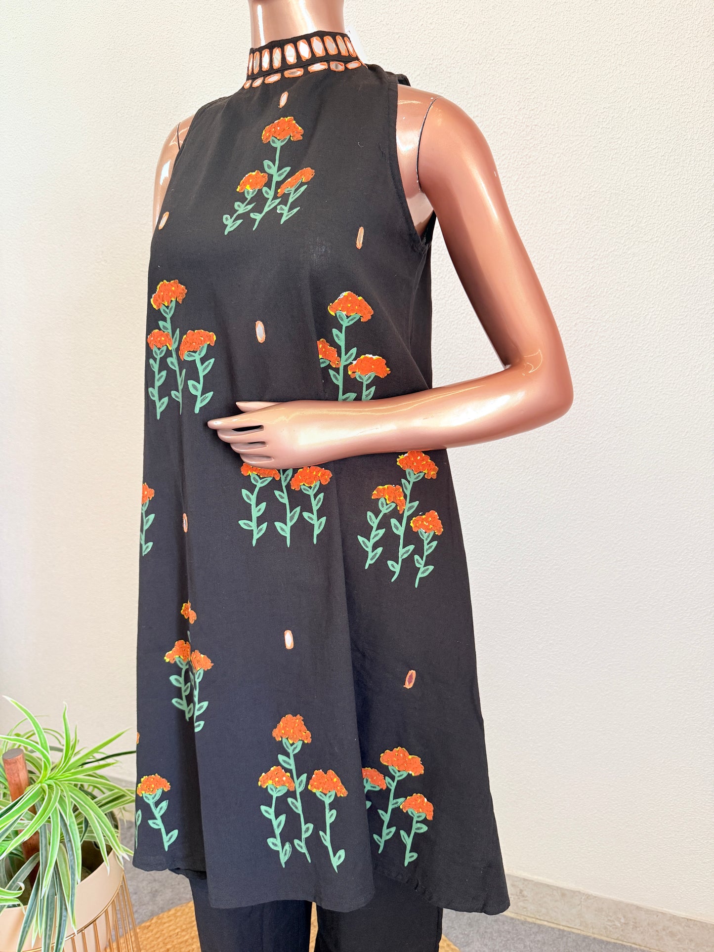 Black Cotton Tunic Top and Wide-Leg Palazzo Set