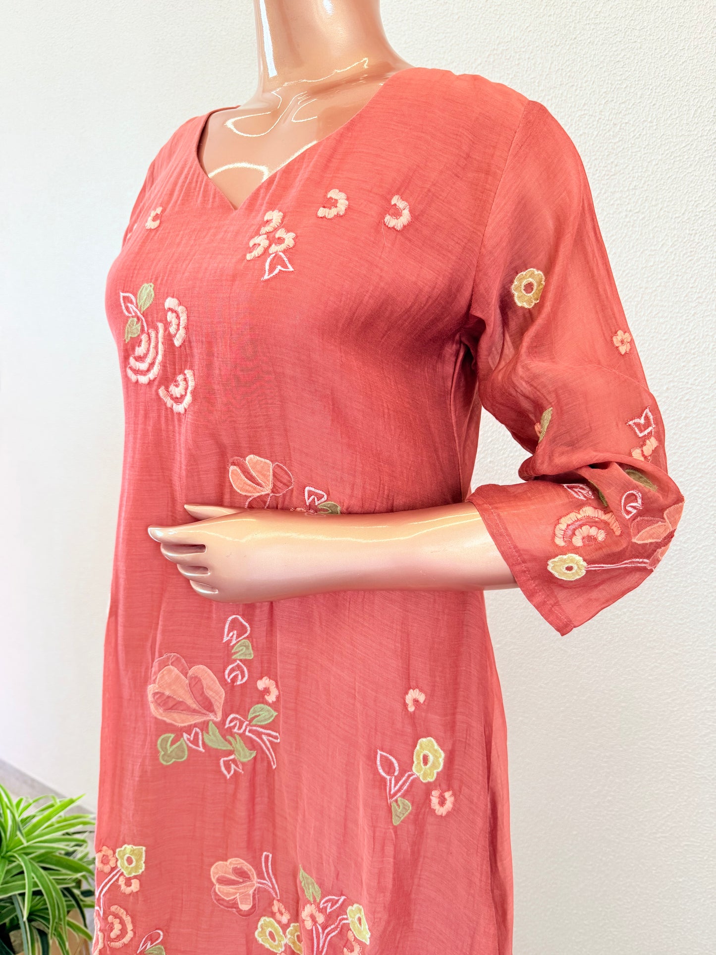 Appliqué Work Mul Chanderi A-line Suit