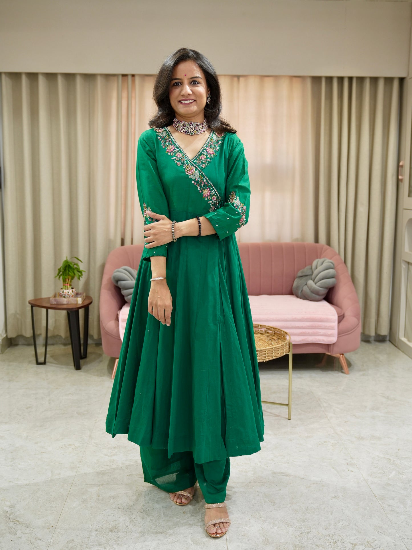Premium Cotton Angrakha Anarkali with Hand Work