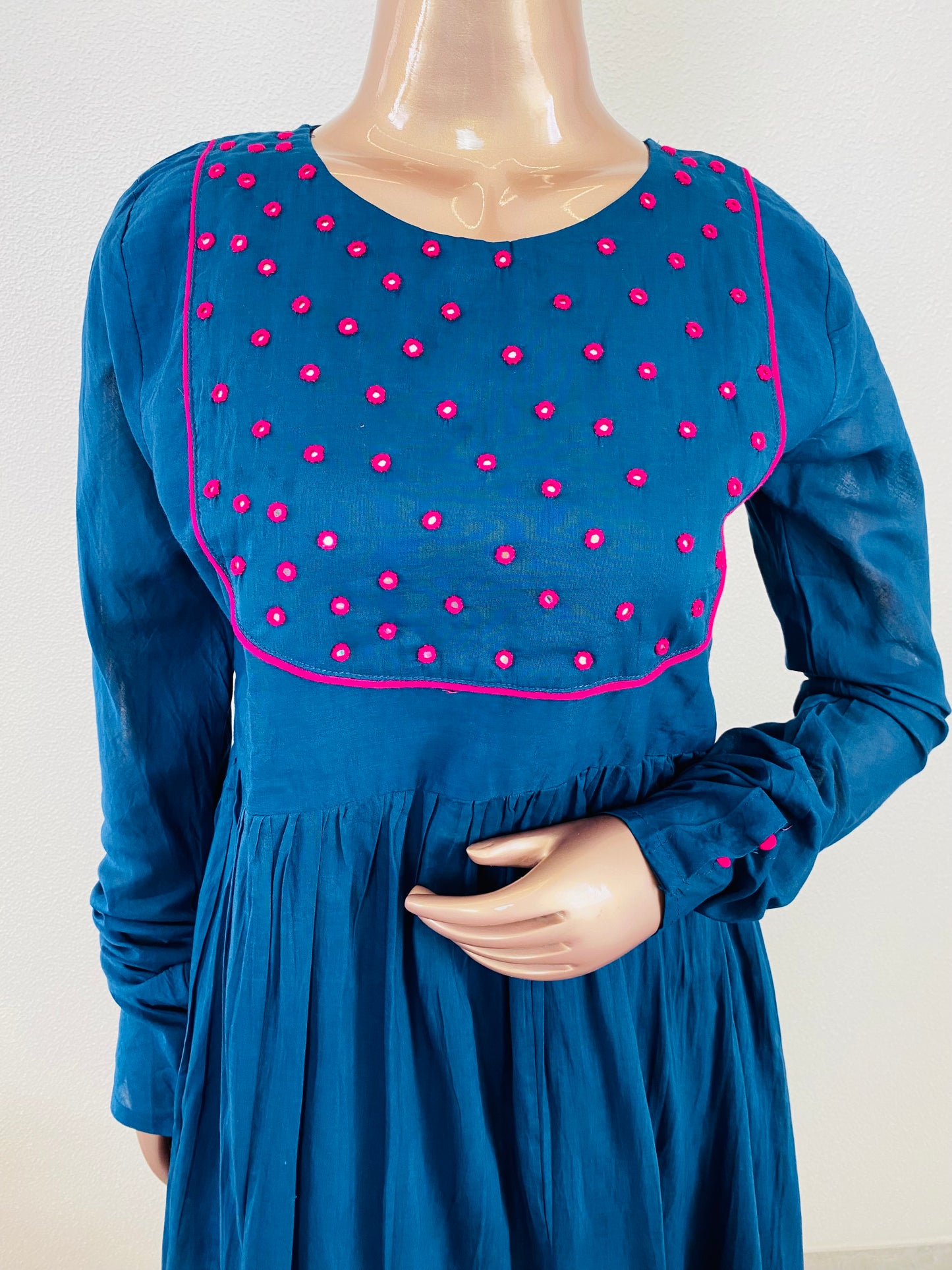 Cotton Frock Suit with Mirror Work Pichwai Print Chanderi Dupatta