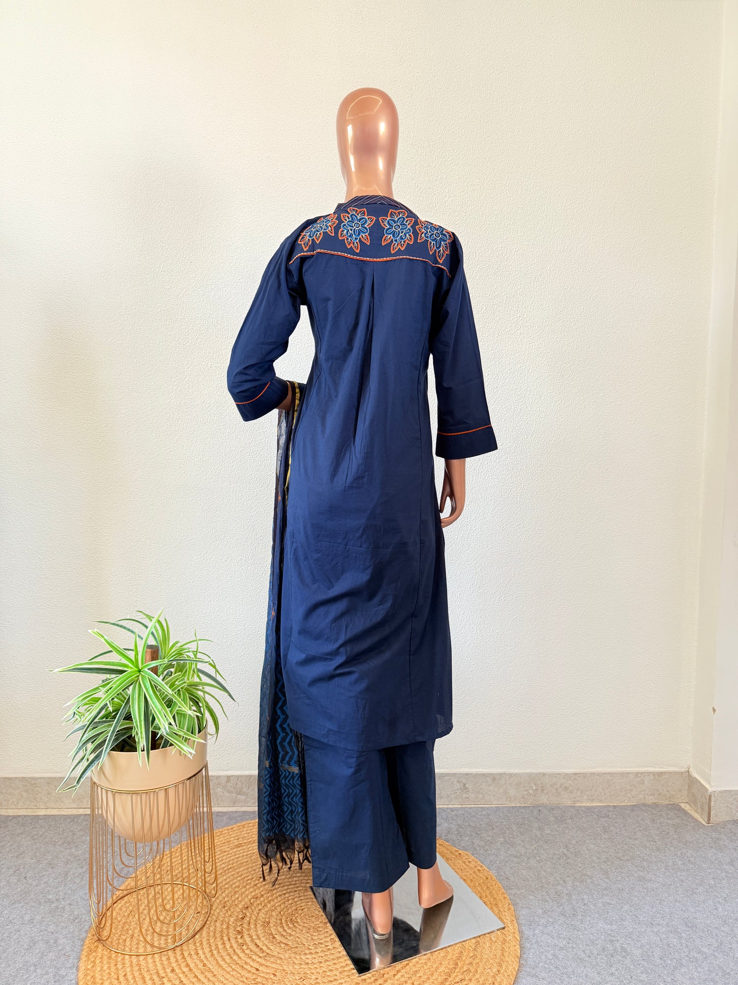 Cotton Suit Set with Chanderi Han Block Print Dupatta