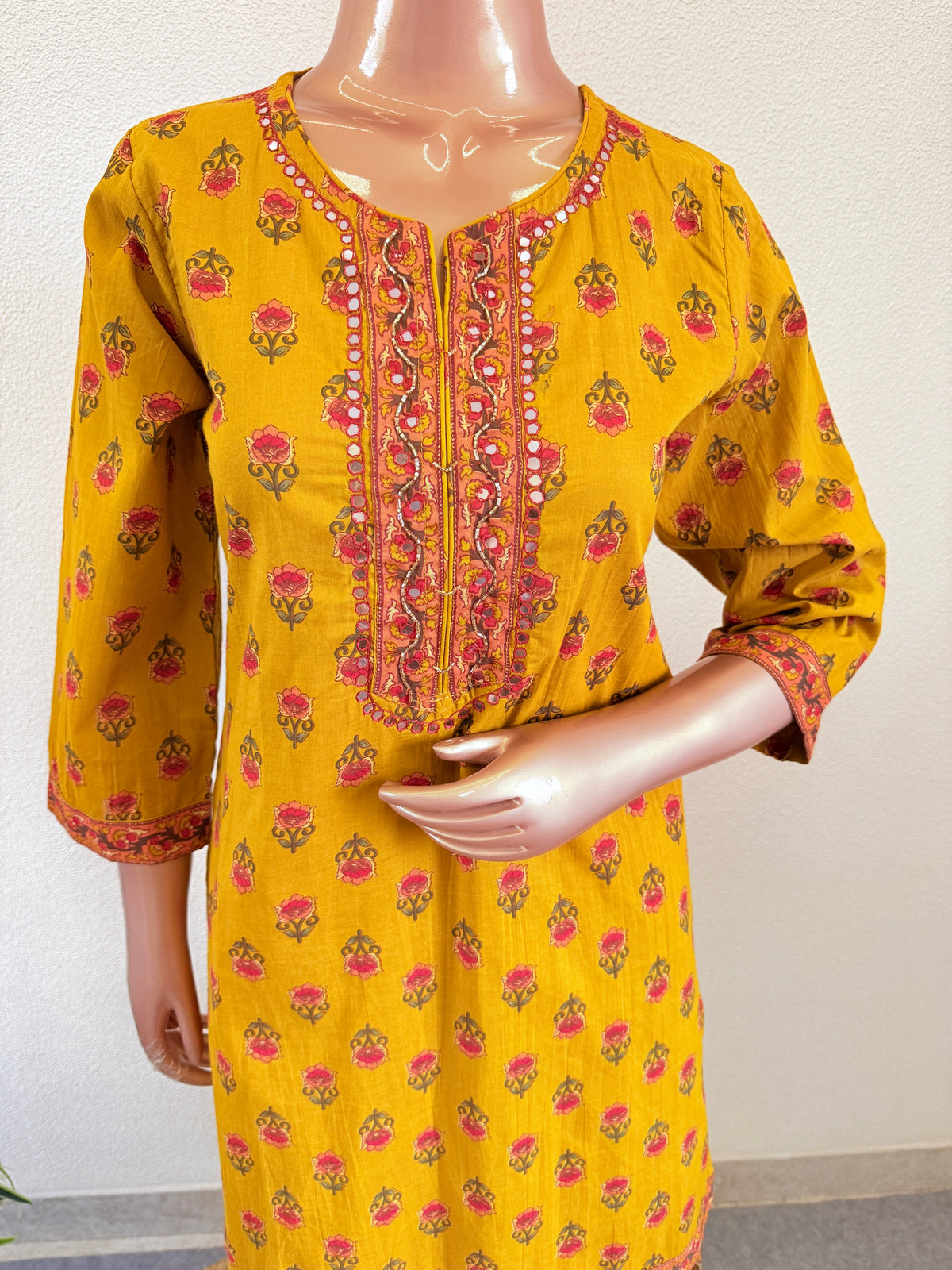 Mirror & Beadwork Embroidered Cotton Suit Set with Flared Sharara Palazzo