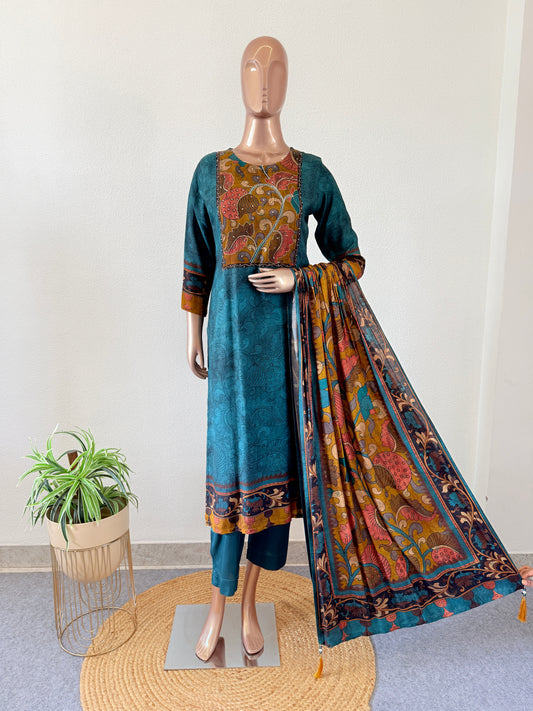 Kalamkari Print Soft Muslin Suit