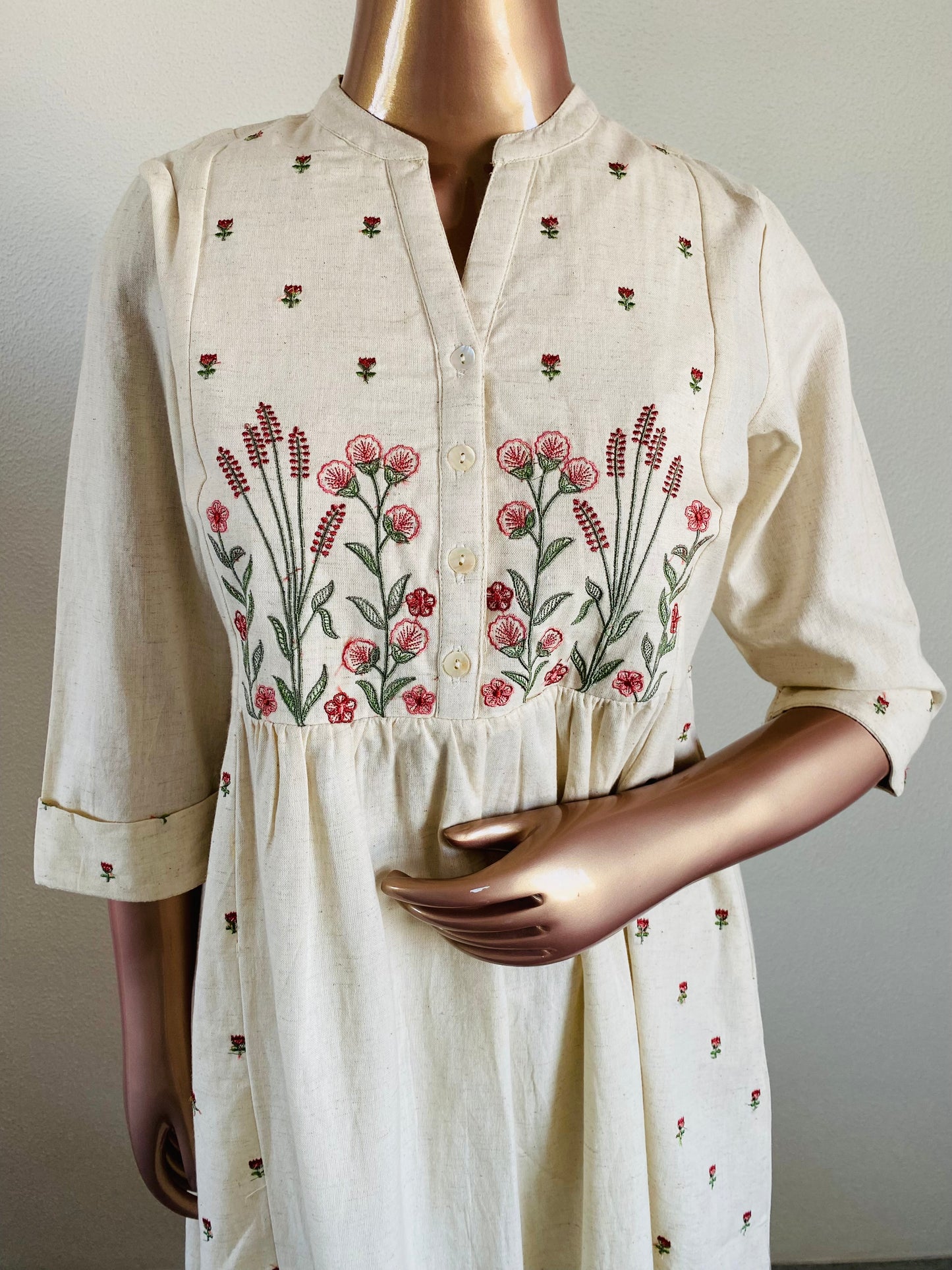 Cotton Flex Embroidered Kurta with Wide Pants